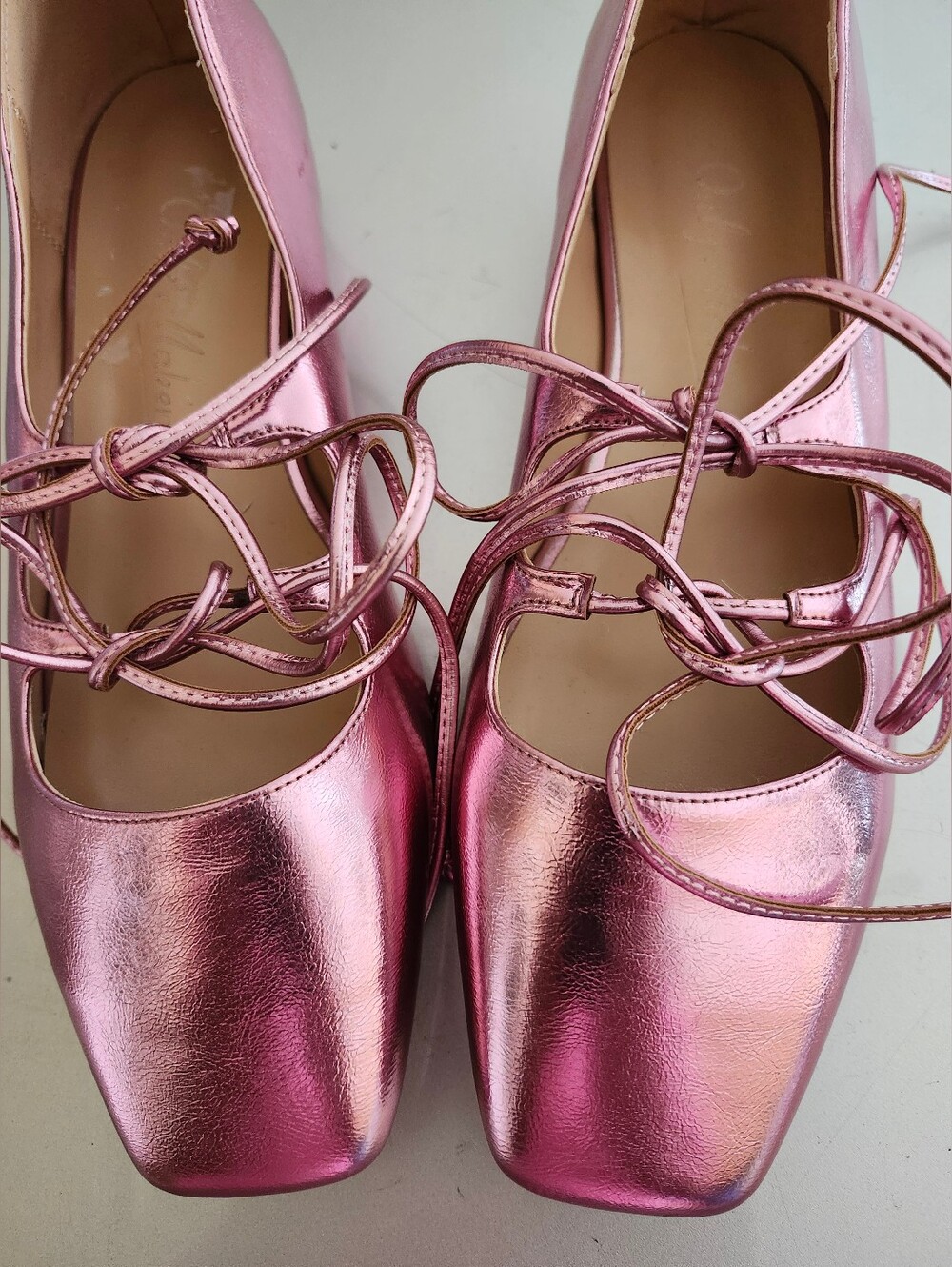 OnlyMaker Metallic Pink Lace-Up Ballet Flats - Picture 3 of 5